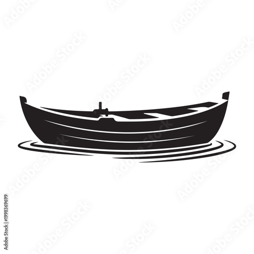 Rowboat silhouette with oars on white background detailed modern elegant