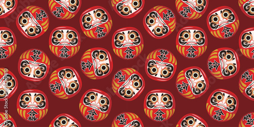 合格だるまのシームレスパターン 受験応援和風総柄背景　Success Daruma Seamless Pattern Exam Good Luck Japanese Background

