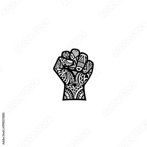 Black and white clenched fist illustration.