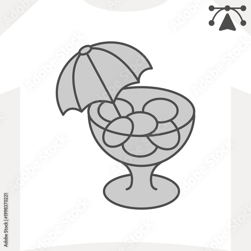 Glass with olives and umbrella isometric icon, cocktail drink concept. Vector graphics. Olives and umbrella in a shot glass sign and editable stroke, outline style icon for mobile or web design.