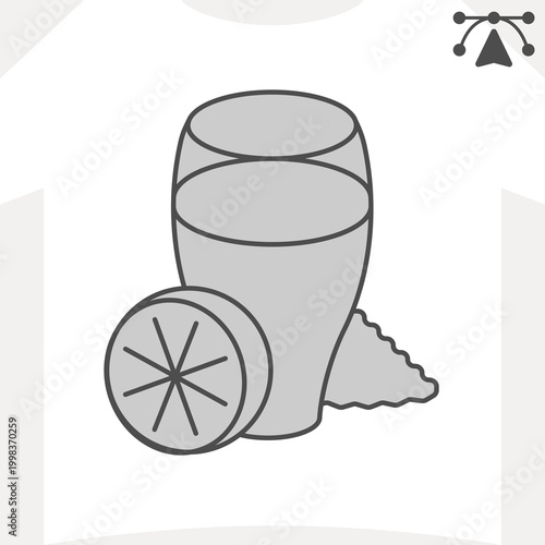 Glass with salt and lime isometric icon, citrus cocktail drinks concept. Vector graphics. Shot glass with salt and lemon sign and editable stroke, outline style icon for mobile or web design.