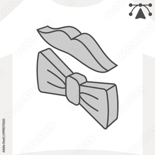 Mustache and bow tie isometric icon, facial hair style concept. Vector graphics. Moustache and suit bow sign and editable stroke, outline style icon for mobile or web design.