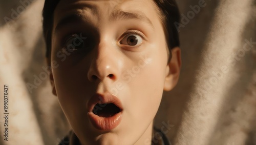 Shocked Young Boys Close-Up - Wide-Eyed Fear and Surprise.