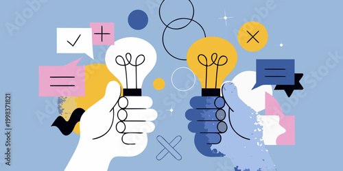 hands holding light bulbs with mathematical symbols