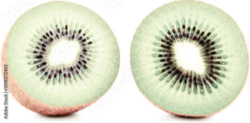 Print pop art vector halftone and comic fruit for graphic kiwi design retro
