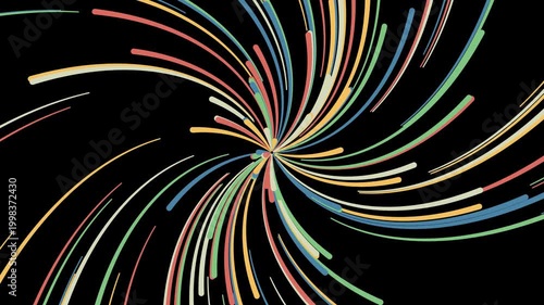 Colorful Abstract Spiral Trails on Black Background  