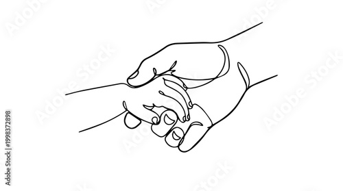 Two hands reaching out, forming a supportive and connective gesture with a minimal line art style. Emphasizing the bond and support