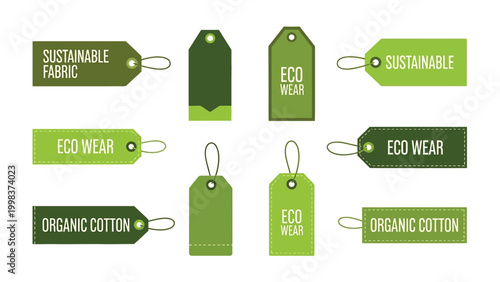 Eco-Friendly Labels: A collection of stylish tags showcasing eco-conscious and sustainable fabrics and materials, ideal for conscious consumers. 