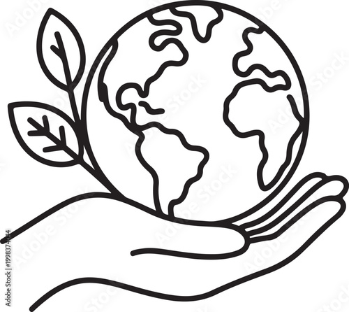Global environmental protection growth icon set. Hand holding plant on globe symbol.