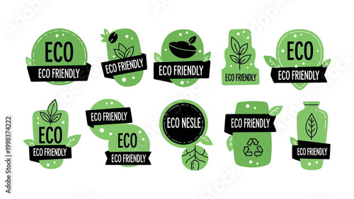 Eco-Friendly Badges: A vibrant collection of eco-friendly badges and stickers, showcasing a range of designs emphasizing sustainability and environmental consciousness.
