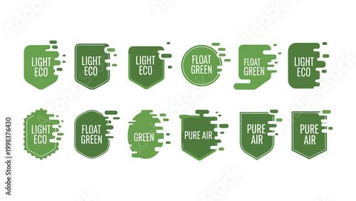 Eco-Friendly Emblems: A collection of vibrant green emblems symbolizes environmental consciousness and the importance of sustainability.