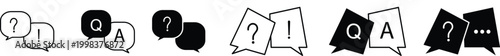 
Question and answer icon set. Chat, speak bubble, Q and A, ask,  support buttons for website, app or design element. dialog, help center on png background. Q&A and FAQ Icon Set . Question and Answer 