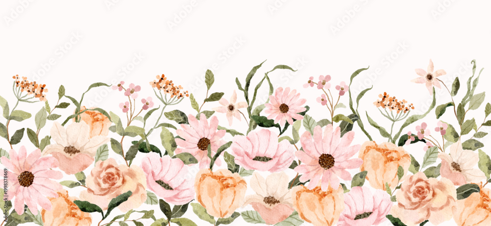 Obraz premium pink peach floral watercolor border