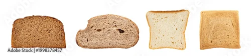 Panel kuchenny z motywem Set of four different bread slices isolated on white background
