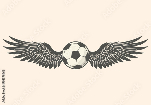 skull with wings combined with a flying soccer ball in a sporty emblem design