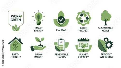 Eco-Conscious Graphics: A collection of meticulously crafted eco-friendly graphics, each symbolizing aspects of environmental sustainability, showcasing the power of design to communicate and inspire.