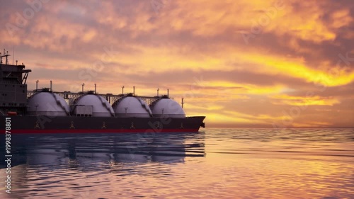 Large Lng Gas Carrier Ship Transporting Energy Resources Across The Ocean At Sunset