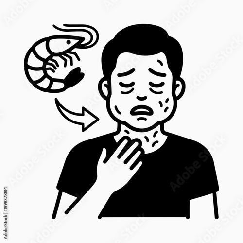 Man Experiencing Severe Shrimp Allergy Symptoms Vector Icon