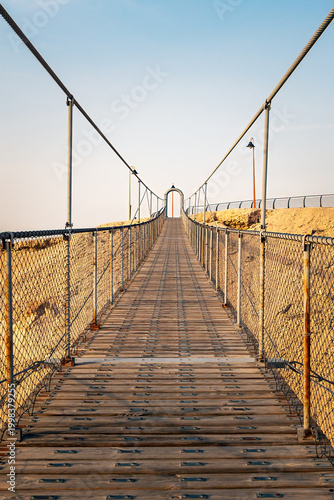 Suspension Bridge Adventure at Al Shuba Hanging Bridge Trail, Al Ahsa Desert Landscape, Al Ahsa, Eastern Province near Al Hofuf, Saudi Arabia.