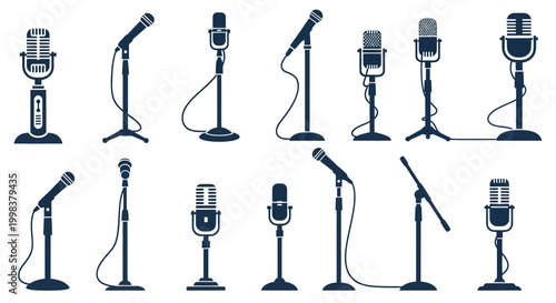 Vintage and Modern Microphones Collection - Retro and Professional Audio Equipment Icons