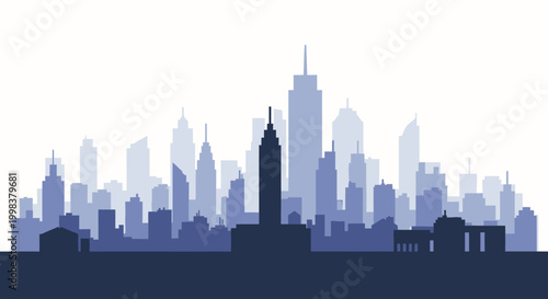 Modern City Skyline Silhouette in Bright Studio with Blue Tones