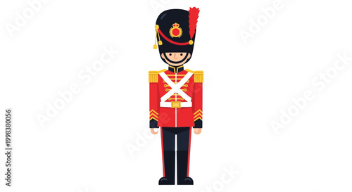 Canvas Print Traditional royal guard wearing a red uniform and a tall black bearskin hat stan
