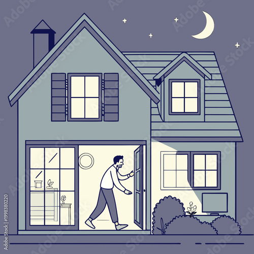 Man turning off lights in house at night