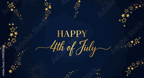 Elegant Golden Starbursts and Script Text Celebrating Independence Day Holiday