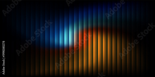 Amber and cyan light streaks on dark ribbed backdrop