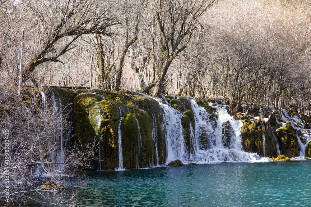 Fototapeta premium Frozen Waterfall In Alpine Winter Valley