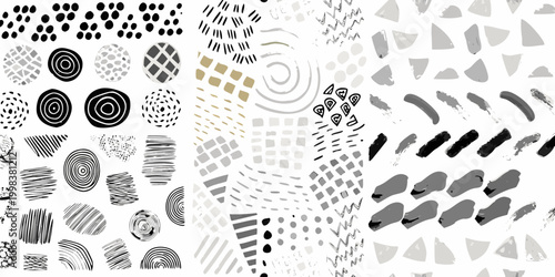 hand drawn brush strokes and textures on white background