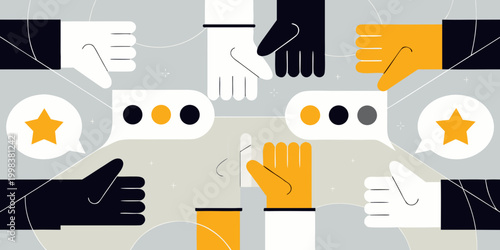 illustration of hands giving thumbs up and down with speech bubbles