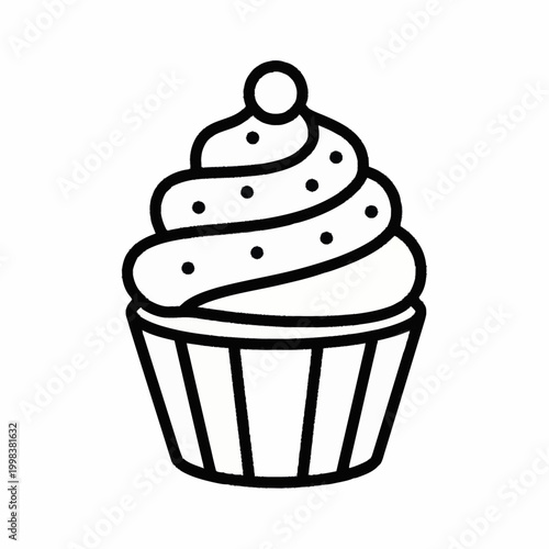 Simple Outline Illustration of a Delicious Cupcake.
