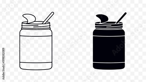 Yogurt cup icons, black and white, line art, food and drink symbols, editable vector graphics isolated on Transparent Background