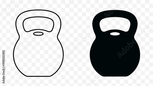 Kettlebell icons, fitness equipment, workout weights, exercise tools isolated on Transparent Background