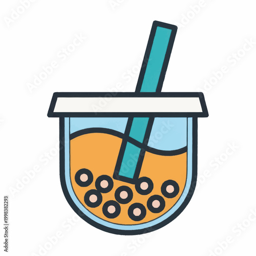 Bubble tea drink with tapioca pearls and straw.