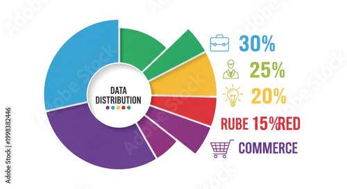 Colorful pie chart showing data distribution and percentages.
