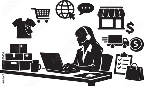 Ecommerce Seller Silhouette Concept – Online Marketplace Business Entrepreneur