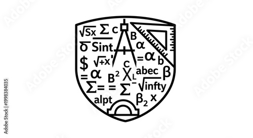 Mathematical symbols on shield emblem.