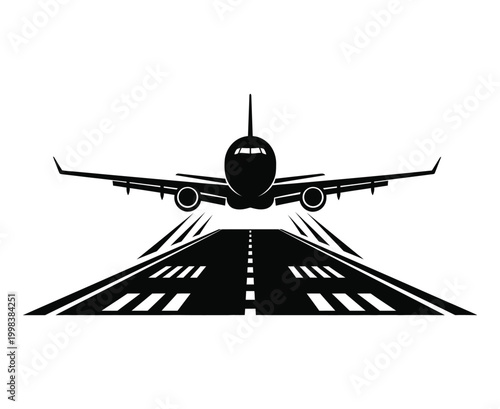 Airplane silhouette taking off a dramatic view down the runway symbolizing travel and aviation