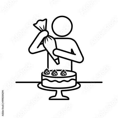 ケーキを作る人物のラインアイコン