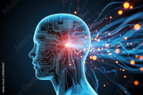 futuristic ai brain technology with glowing neural network in digital space