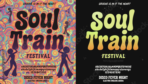 Soul Train psychedelic groovy wavy display font for vintage music festival and retro disco posters
