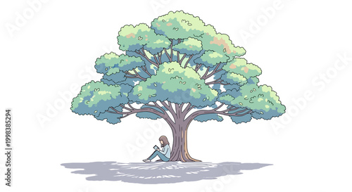 Person Sitting Under Large Tree Alone.