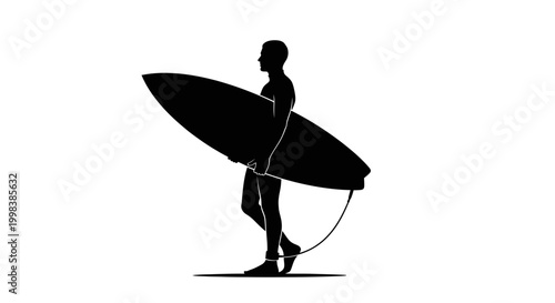Black silhouette of man carrying surfboard