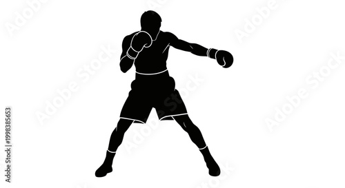 Black silhouette of boxer in fighting stance