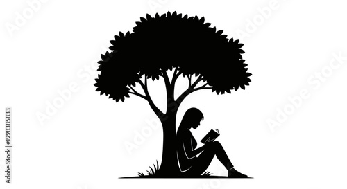 Woman reading book under tree