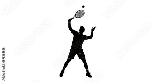 Black silhouette of man serving tennis ball
