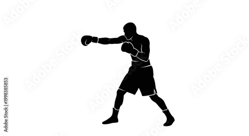 Black silhouette of a male boxer throwing a punch