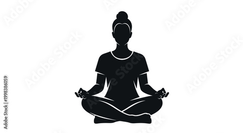 Black silhouette of woman meditating